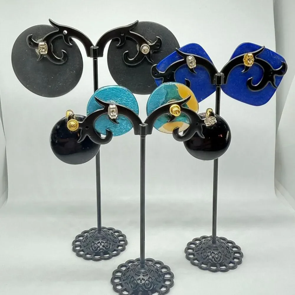 Vintage Earrings Blue Purple Black Gold Colors
